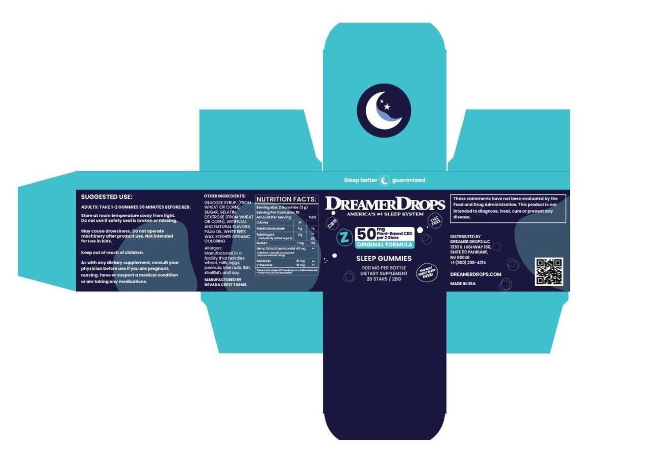 DreamerDrops Sleep Gummies custom box dieline packaging design layout