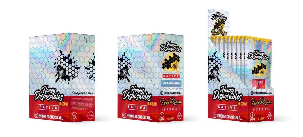 Honeycomb Clear Honey Disposables holographic retail display box and pouch packaging